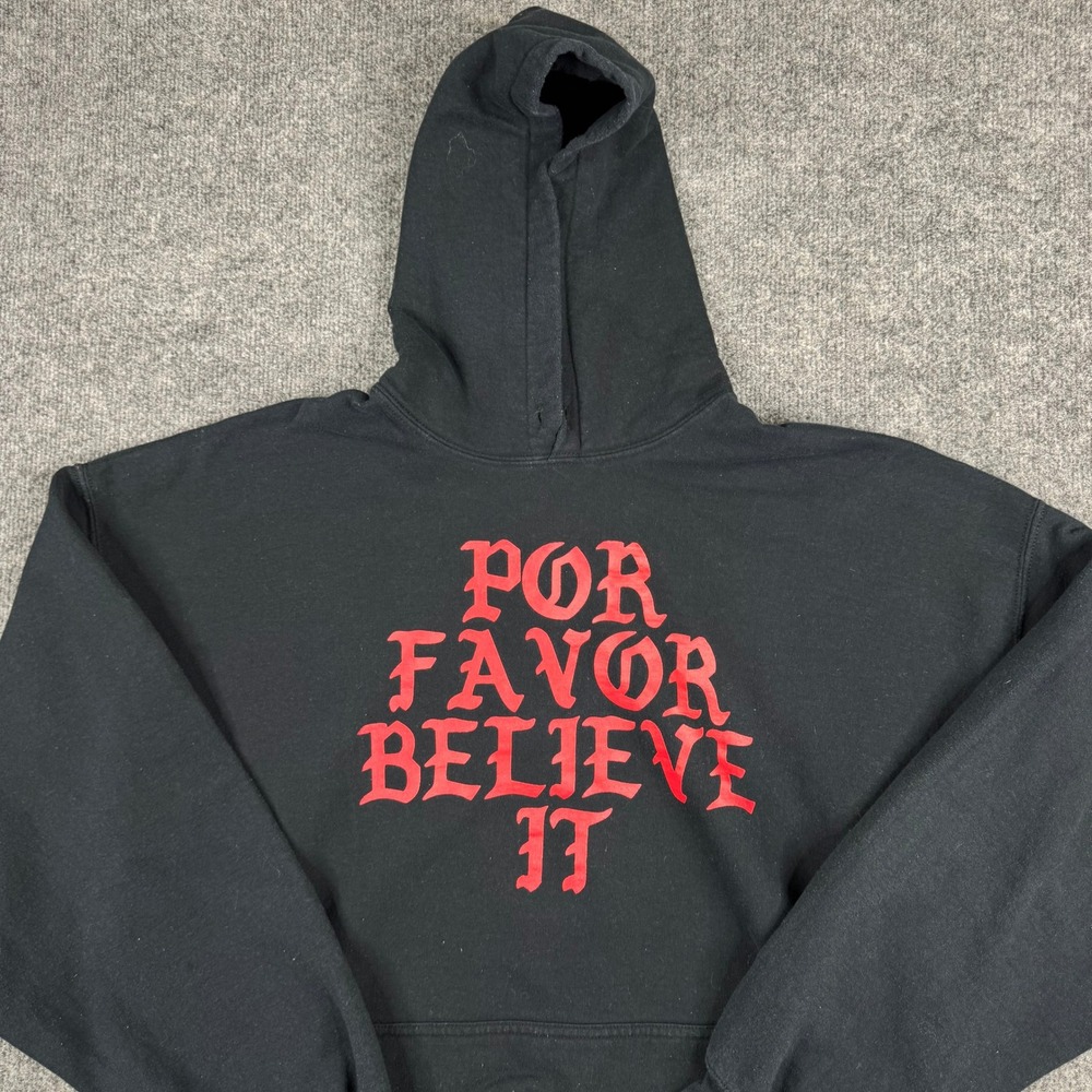 Gildan Hoodie Mens Size 2XL Black Por Favor Believe It Cancun Graphic Pullover